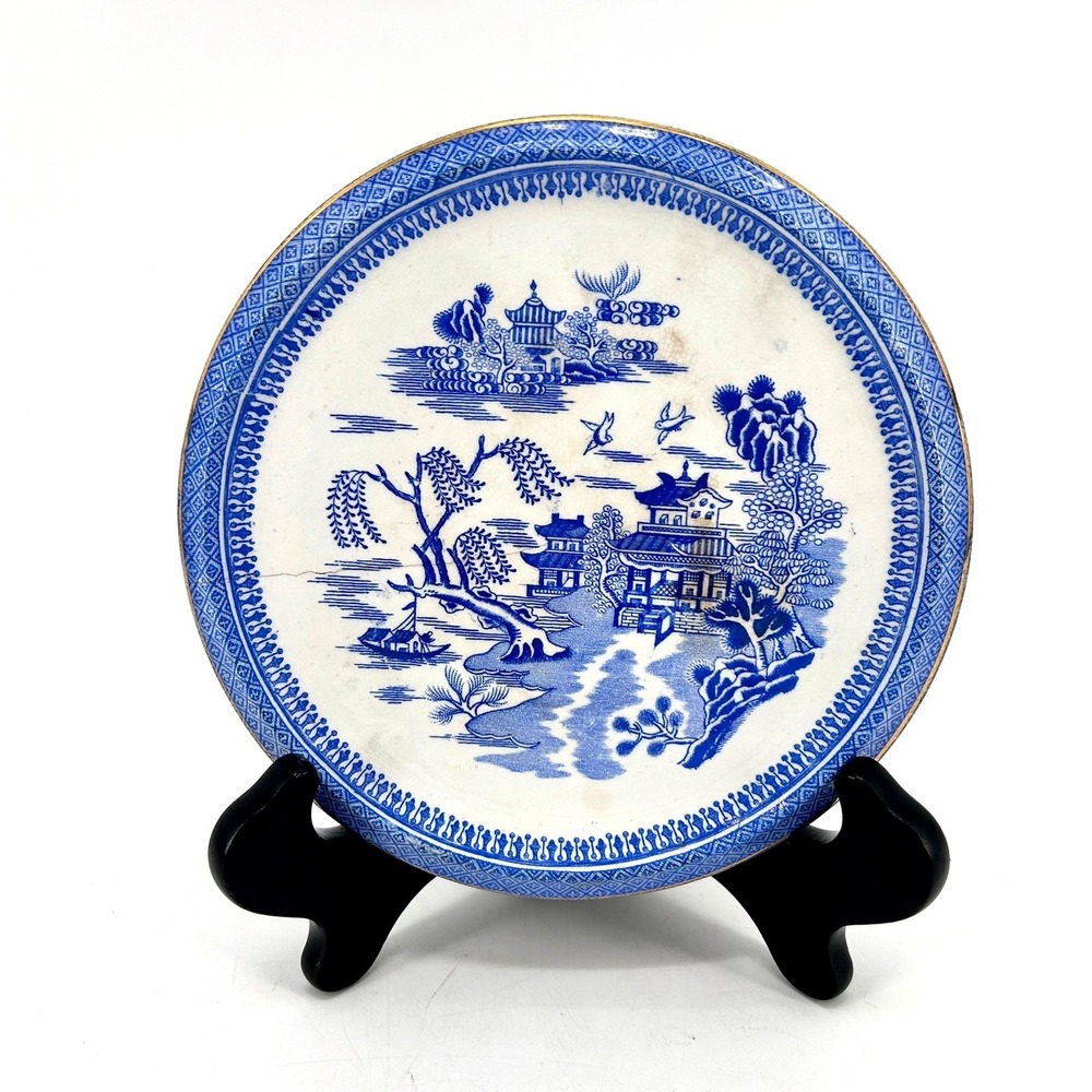 Antique C.T.M. Ford Pottery Blue Willow Transferware Plate Trivet 7" Chinoiserie